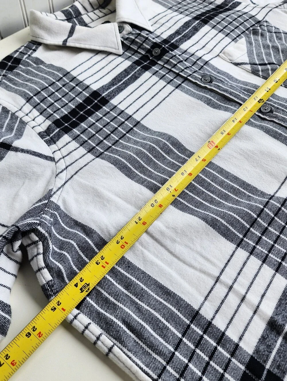 Banana Republic Soft Wash Flannel  Plaid White Black Shirt Mens Long Sleeve XL